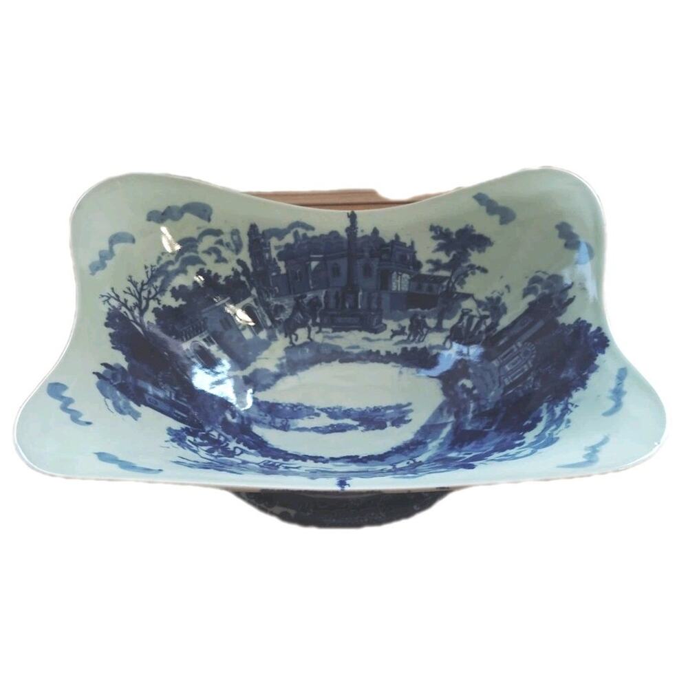 Blue Ware Victorian Style Footed Fruitbowl 9"By 12"